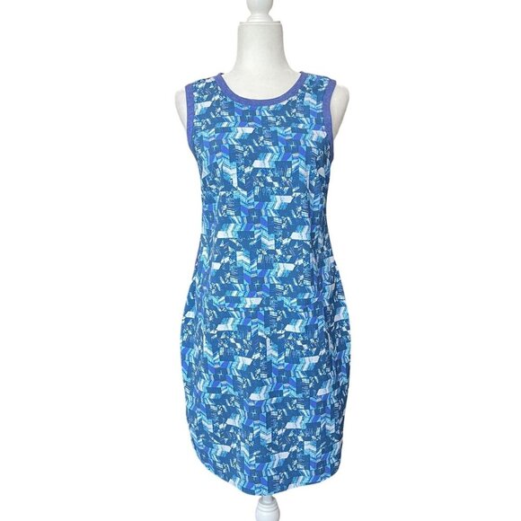 Title Nine Dress Size M Shella Blue Geometric Athletic Tennis Crewneck Tank Blue - Picture 1 of 9